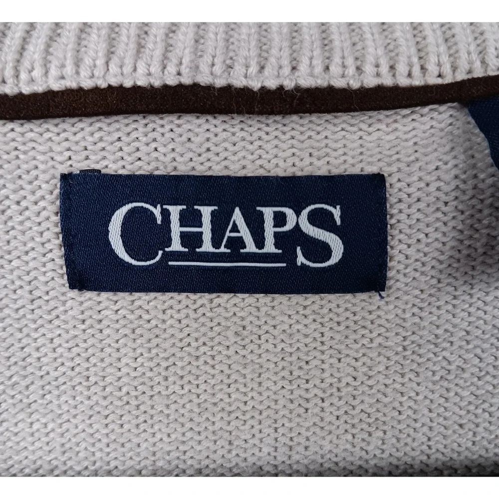 Chaps Mens Zip Neck Sweater Vest Beige Ribbed Knit Cotton‎ Size XL TG EG